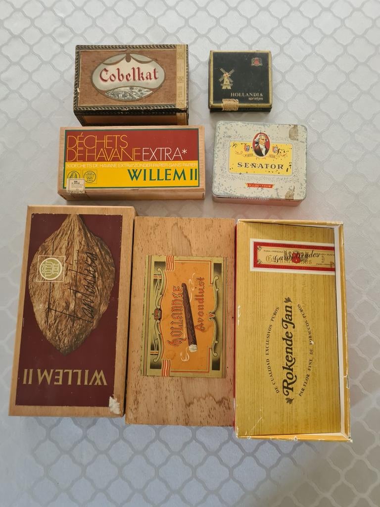 7 sigarendozen, Verzamelen, Ophalen of Verzenden, Gebruikt, Tabaksdoos of Verpakking