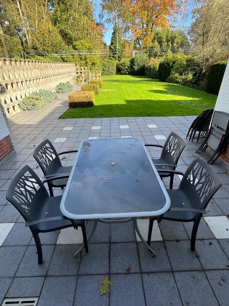 Tuintafel met 4 stoelen, Ophalen, Gebruikt, Rechthoekig, Kunststof