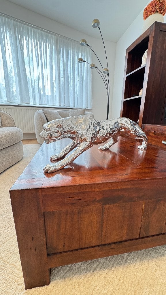 Grande sculpture léopard design chromé – 8 kg, Antiquités & Art, Enlèvement