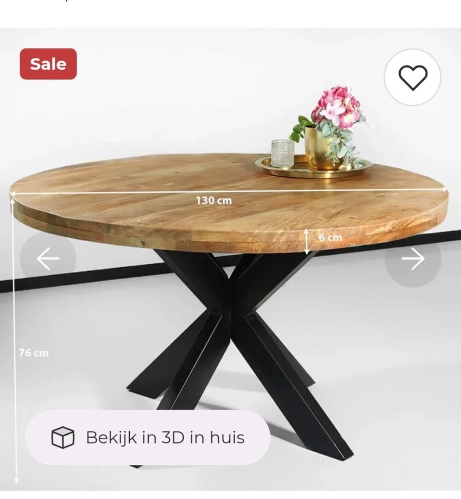 Mango houten tafel 130cm, Ophalen, Mango houten tafel, Rond, Zo goed als nieuw