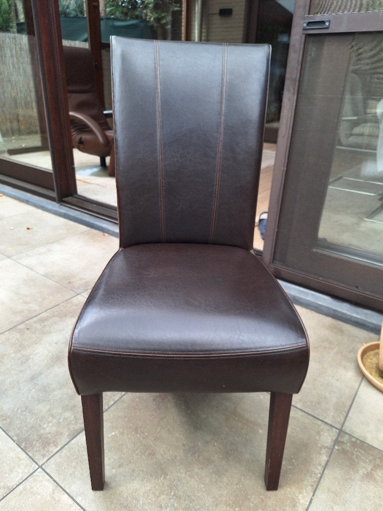 6 x donker bruin lederen eetkamerstoelen perfecte staat !, Brun, Enlèvement, Cuir, Cinq, Six Chaises ou plus