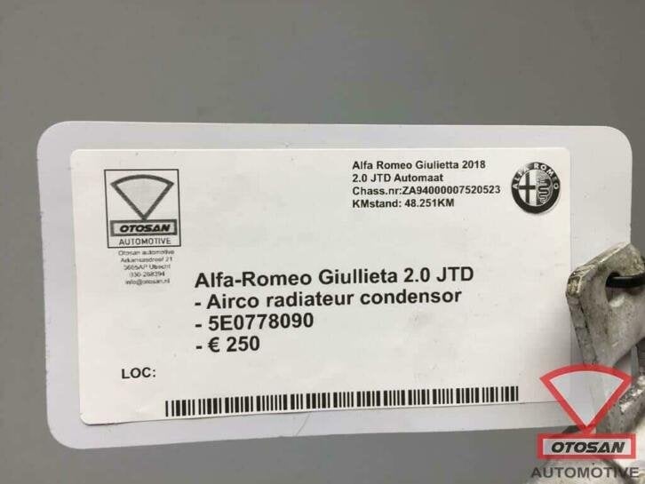 alfa romeo giulietta 18 airco condenseur radiateur 5e0778090, Dpofca@stellantis.com, Stellantis Europe S.p.A., Utilisé, Alfa Romeo