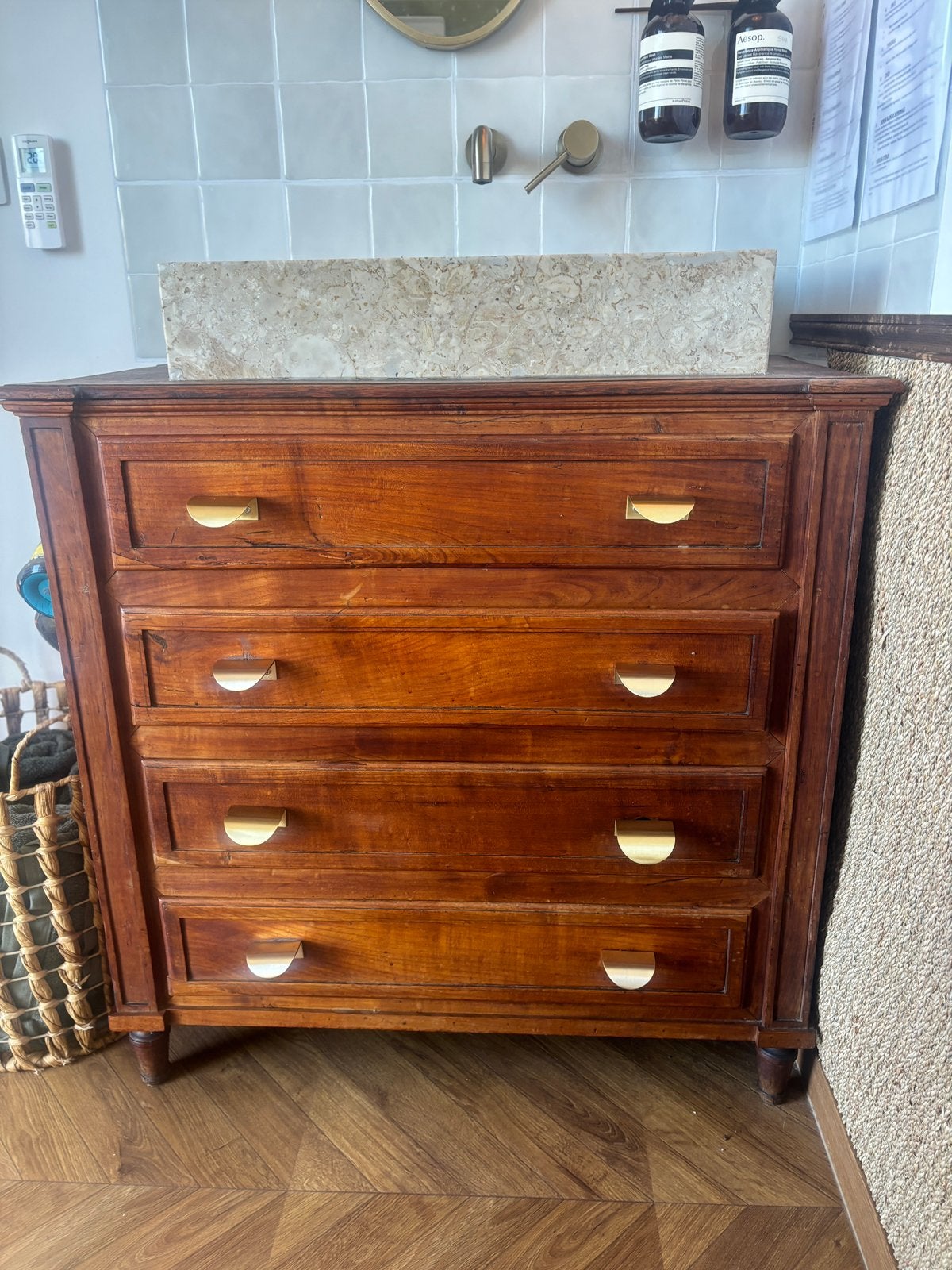 Meuble vintage avec evier en marbre, Enlèvement, Comme neuf