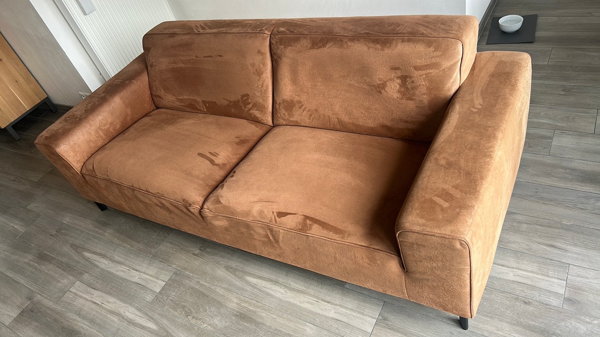Goed onderhouden 3-zitszetel cognackleur te koop!, 200 à 250 cm, Enlèvement, Utilisé, Autres matériaux