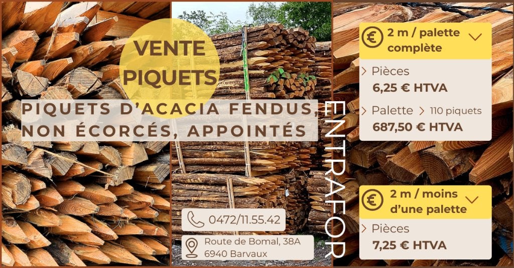 Vente piquets d'acacia fendus, non écorcés, appointés, Enlèvement, Neuf, Bois, Autres types