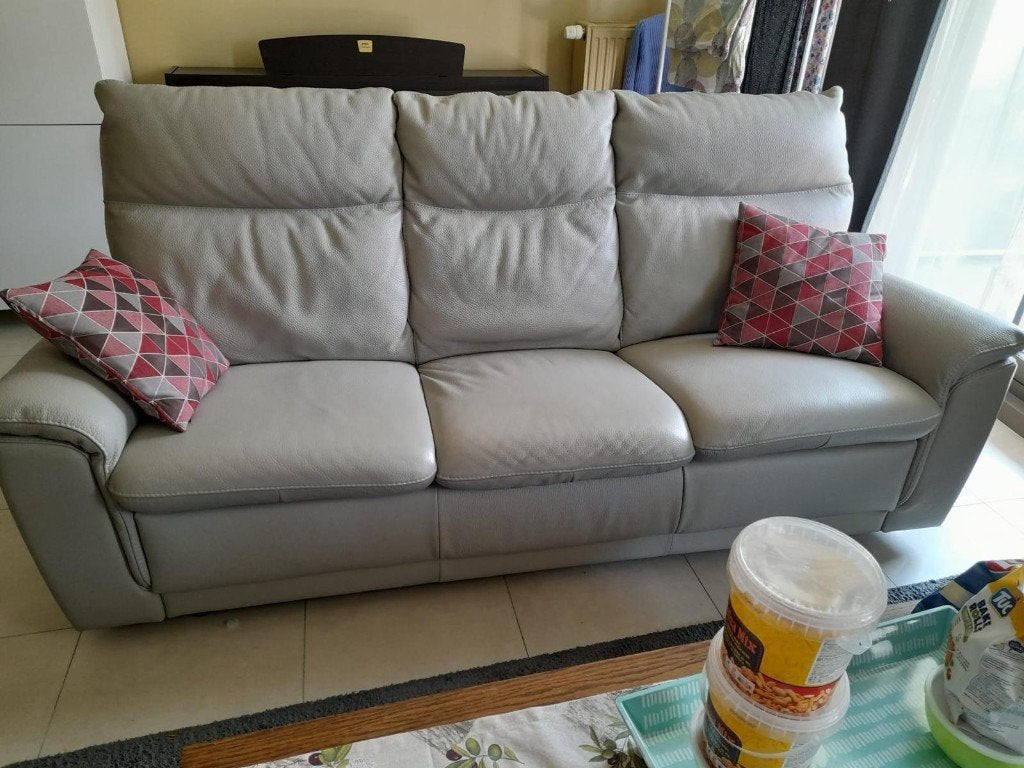 Beige zetel, Huis en Inrichting, Zetels | Complete zithoeken, Ophalen, Zo goed als nieuw, Leer