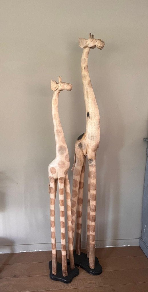 Houten giraf - koppel, Antiek en Kunst, Ophalen, Overige onderwerpen, Houtsnijwerk, Handgemaakt