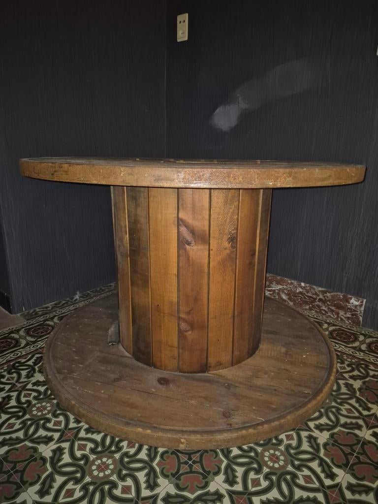 Industriële kabelhaspel tafel Ø123 cm – massief hout – stoer, Ophalen