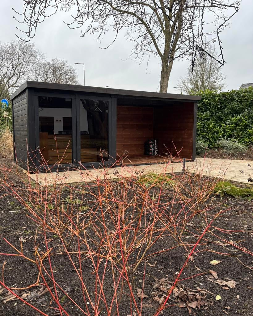 Thermowood buitensauna met overkapping tuinsauna sauna, Ophalen of Verzenden, Nieuw, Fins of Traditioneel, Complete sauna