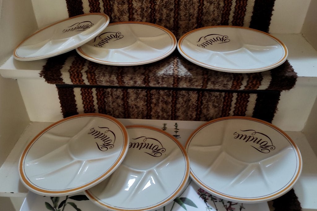4 fondueborden van Boch Fermette, Huis en Inrichting, Gebruikt, Keramiek, Vintage, Ophalen of Verzenden