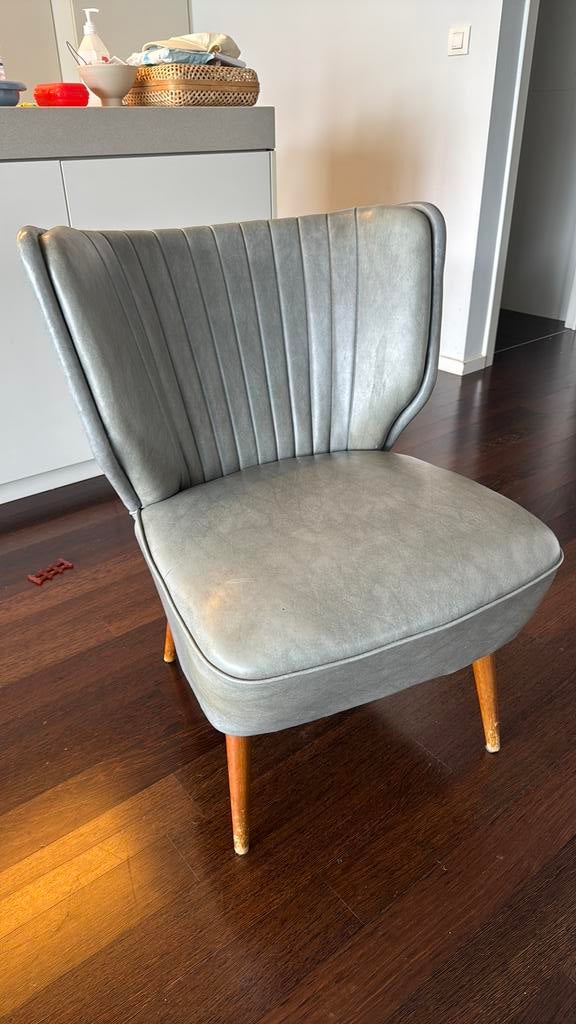Cocktailstoel grijs vintage 1950s, Huis en Inrichting, Fauteuils, Ophalen, Gebruikt, Leer, Vintage