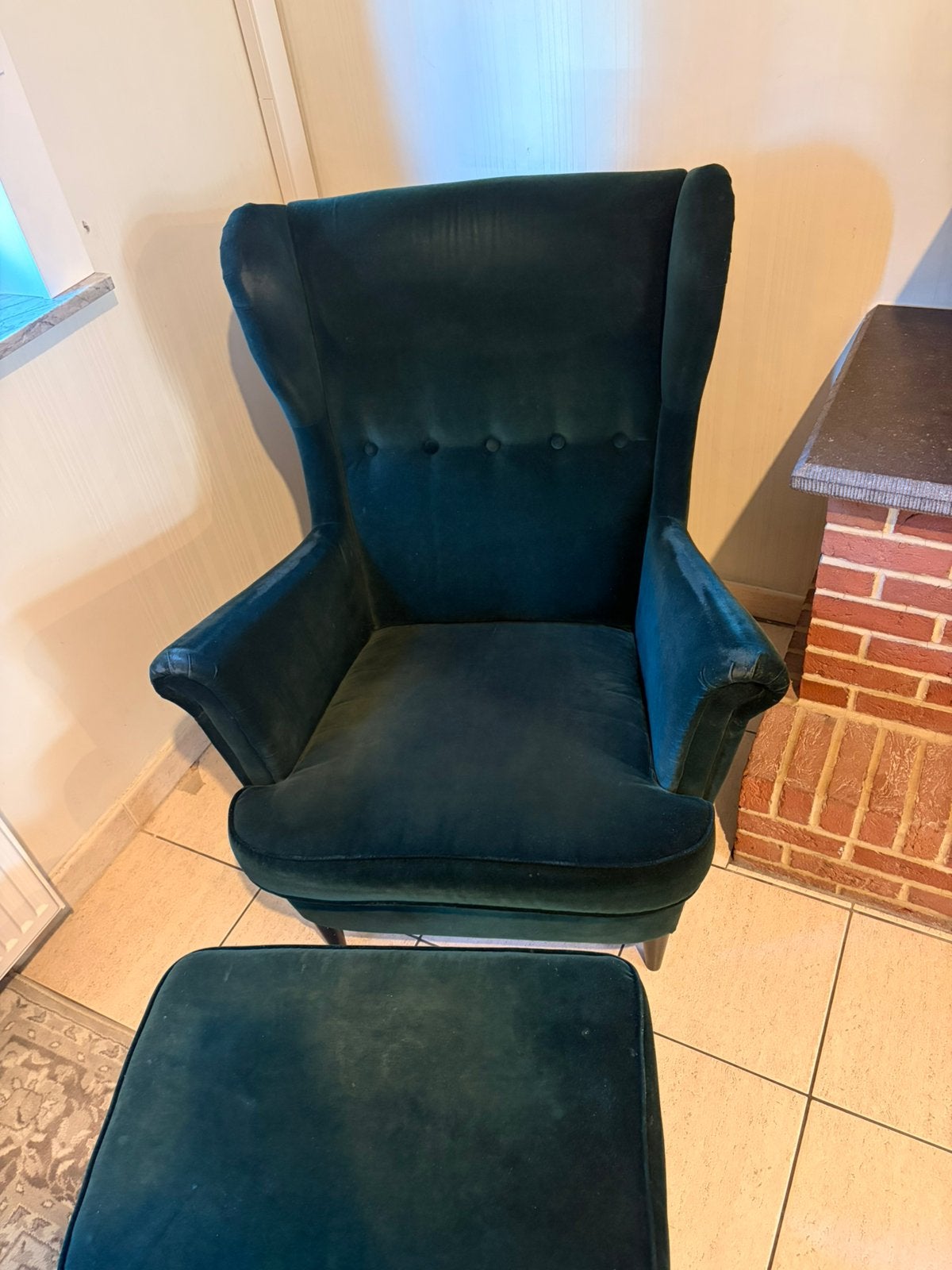 Fauteuil et repose pieds, STRANDMON - Ikea, Autres couleurs, Enlèvement, Utilisé
