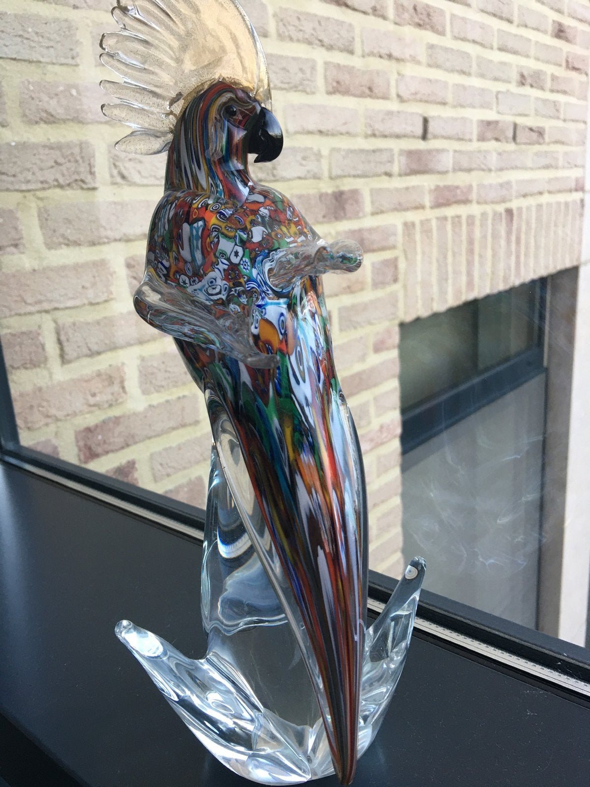 Glazen veelkleurige papegaai uit Murano, Glas, Meerkleurig, 34 cm, Beeld