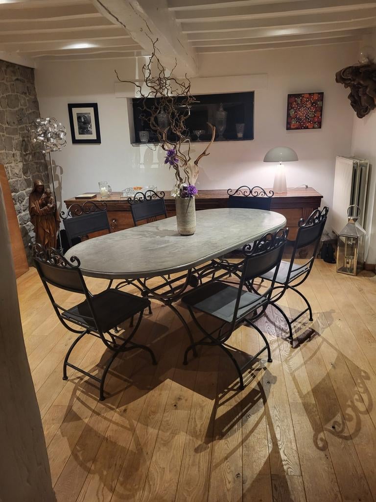Table mortex, fer forgé