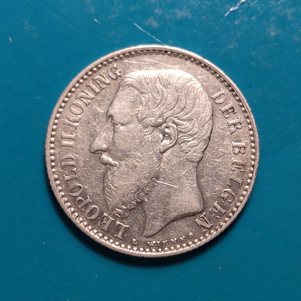 België 1 frank zilver Leopold II 1887 VL - zonder punt, Enlèvement ou Envoi, Monnaie en vrac, Argent, Argent