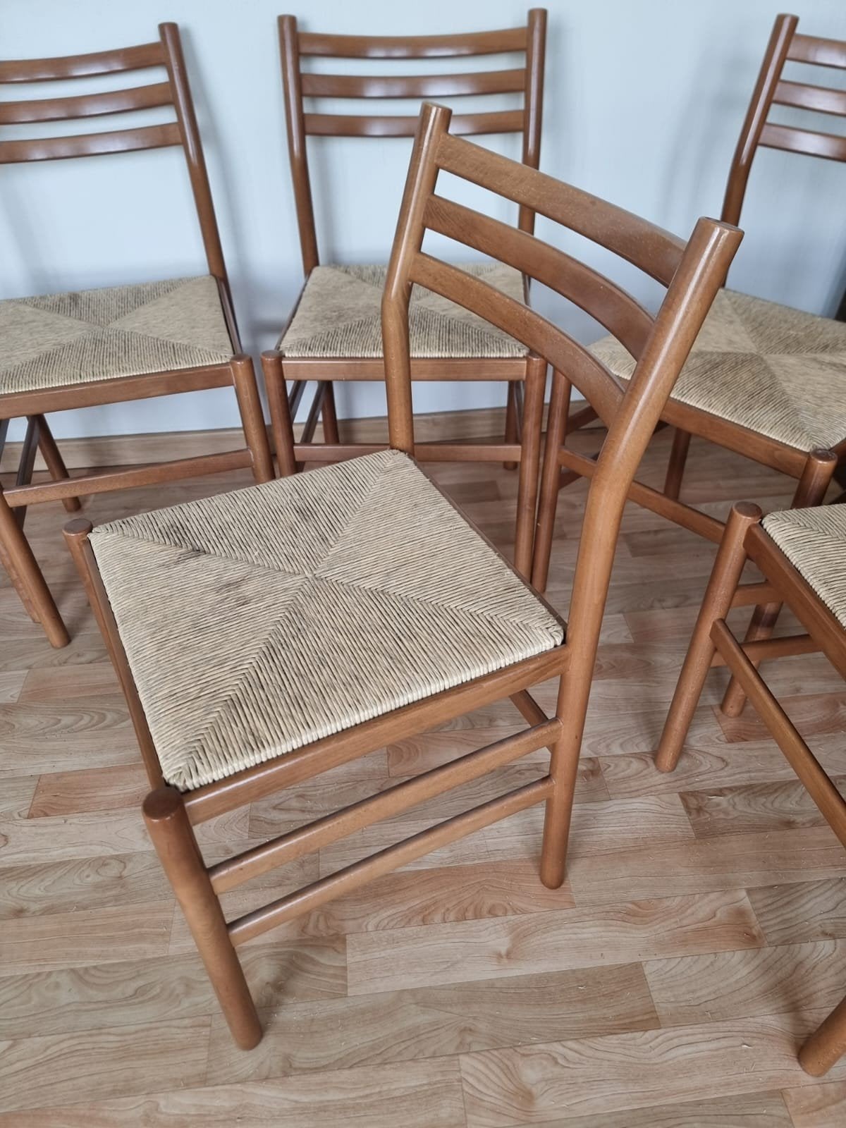 6 mooie vintage stoelen hout met rieten / rotan zitvlak, Ophalen
