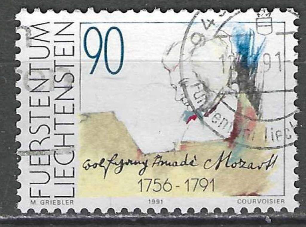 Liechtenstein 1991 - Yvert 955 - Amadeus Mozart (ST), Postzegels en Munten, Verzenden, Gestempeld
