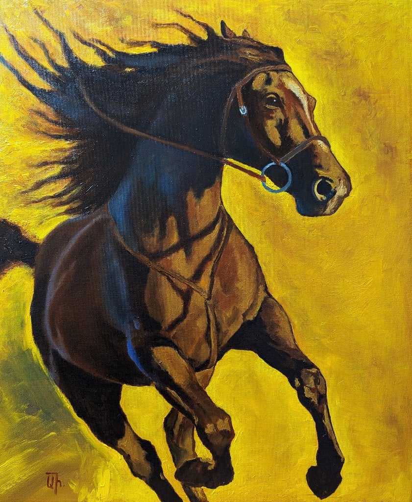« Liberté ! ! !... », Antiquités & Art, Art | Peinture | Moderne, Textile, Peinture à l'huile, Animaux, Sur cadre en bois