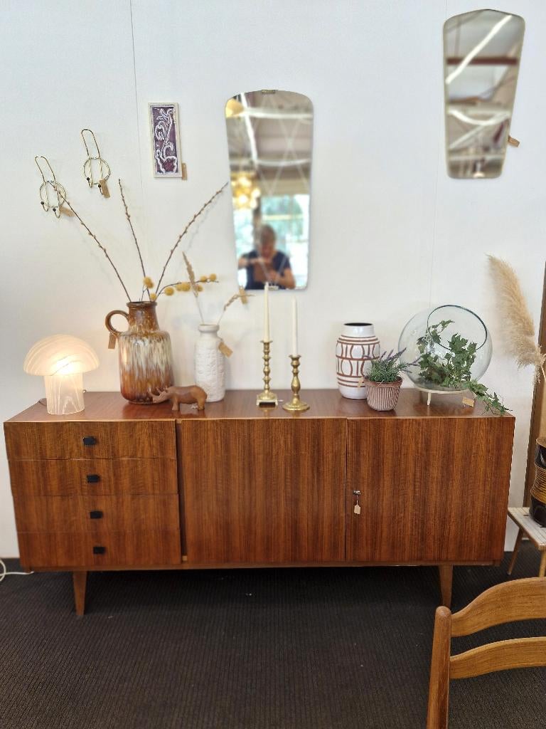 Vintage sideboard / dressoir teak zwarte greepjes, Enlèvement, Utilisé, Vintage