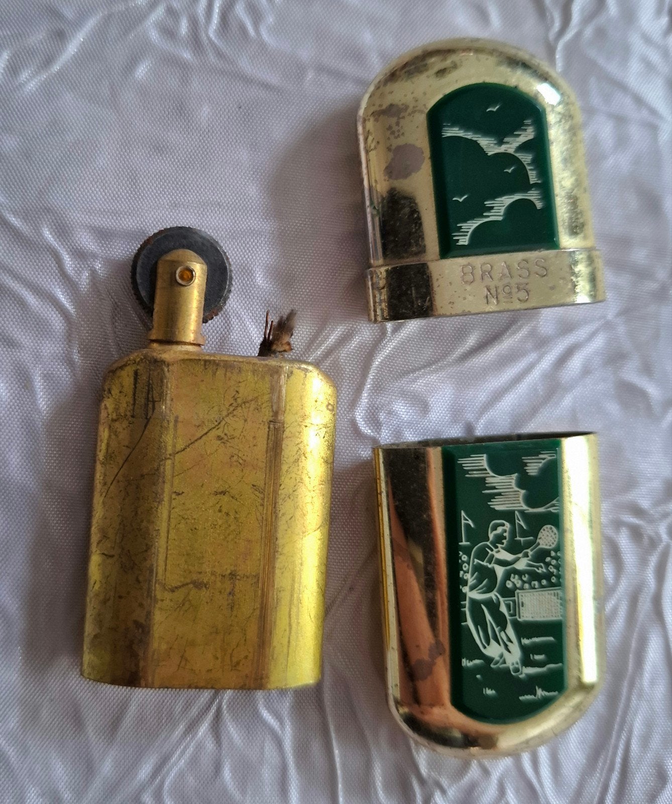 Vintage Aansteker Aansteker Brass No. 5 Tennis Series, Ophalen of Verzenden, Gebruikt, Aansteker