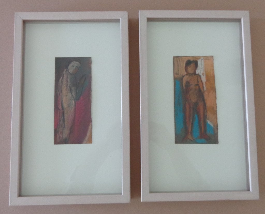 COLETTE BITKER / 2 STUKS / NAAKTE VROUWEN ORIGINEEL 39x23cm, Enlèvement ou Envoi, Verre, Signé, Pastel