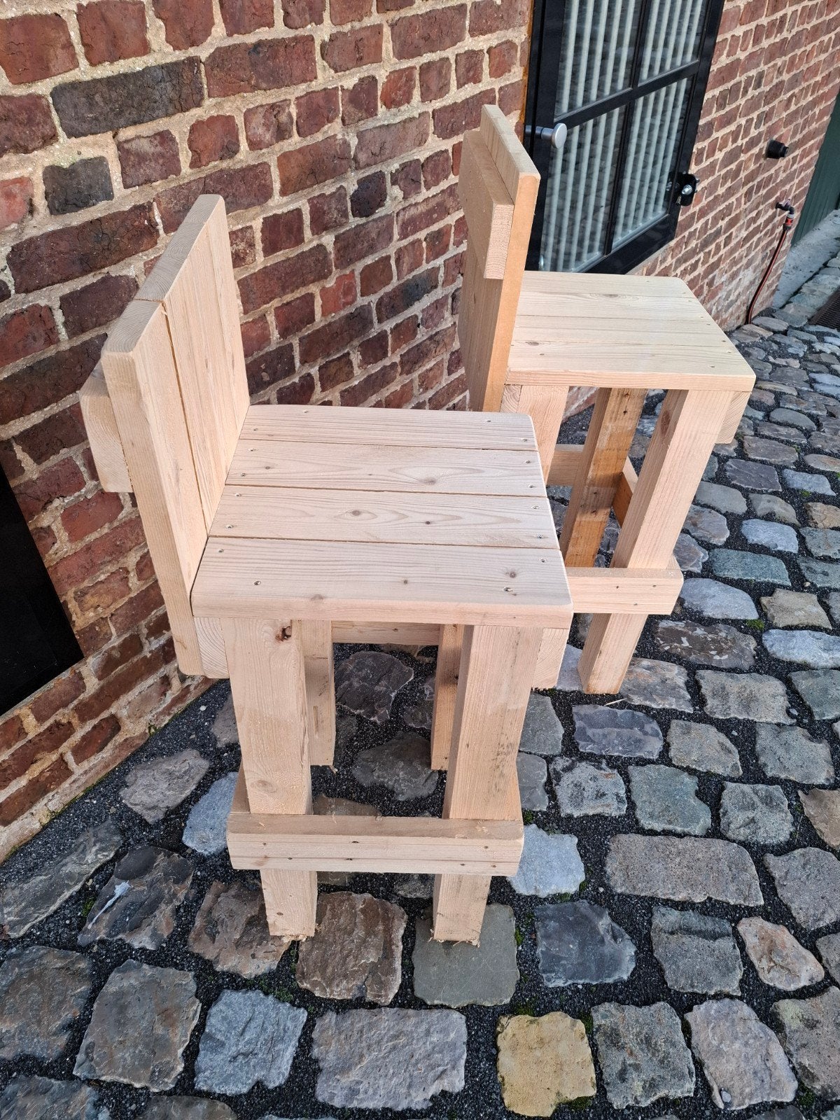 Zware stevige  tuin of barstoelen met rugleuning!, Ophalen, Hout