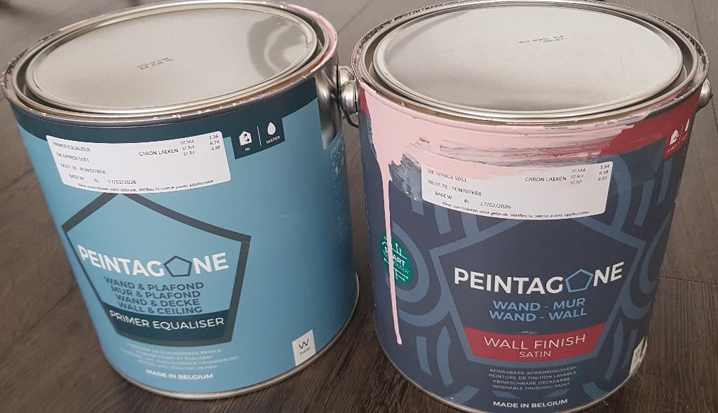Primeur lichtroze verf en satijnen afwerking, Doe-het-zelf en Bouw, Ophalen, Nieuw, Verf, Roze
