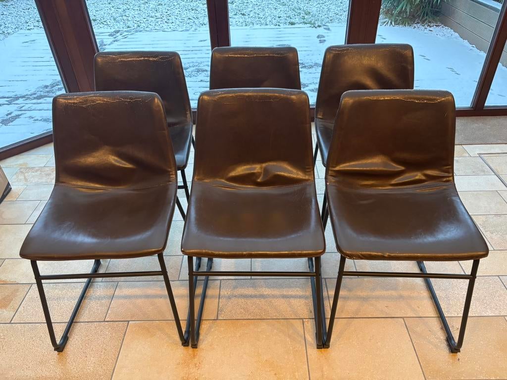 Lot de 6 chaises à restaurer, Maison & Meubles, Enlèvement, Industriel, Synthétique, Brun