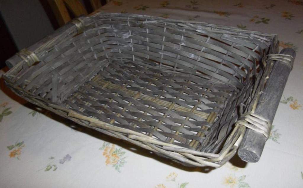 Nouveau panier - bois + rotin - 37 cm, Neuf, Enlèvement ou Envoi, Panier, Rectangulaire