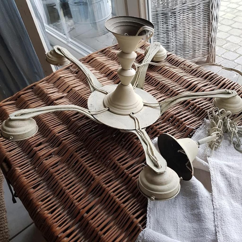 Vintage lamp met 5 glazen kapjes, Huis en Inrichting, Lampen | Kroonluchters, Ophalen of Verzenden, Gebruikt