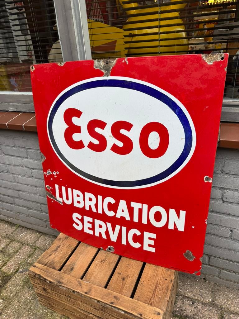 Panneau publicitaire Esso en émail Koekelberg 1947, Enlèvement ou Envoi, Utilisé, Panneau publicitaire