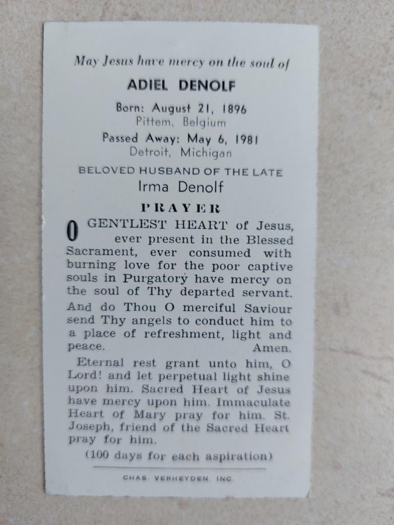Doodsprentje Pittem/Detroit, Ophalen of Verzenden