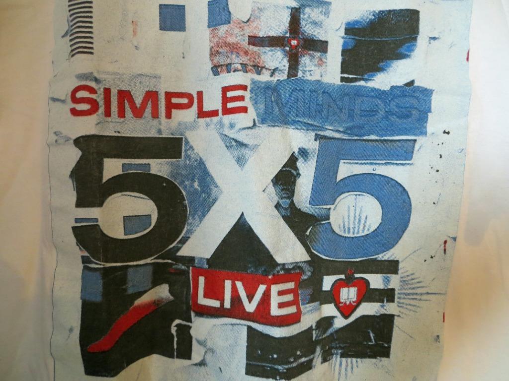 SIMPLE MINDS T-SHIRT 5X5 LIVE WITH SUMMER TOUR DATES - LARGE, Envoi, Porté, Taille 52/54 (L), Blanc
