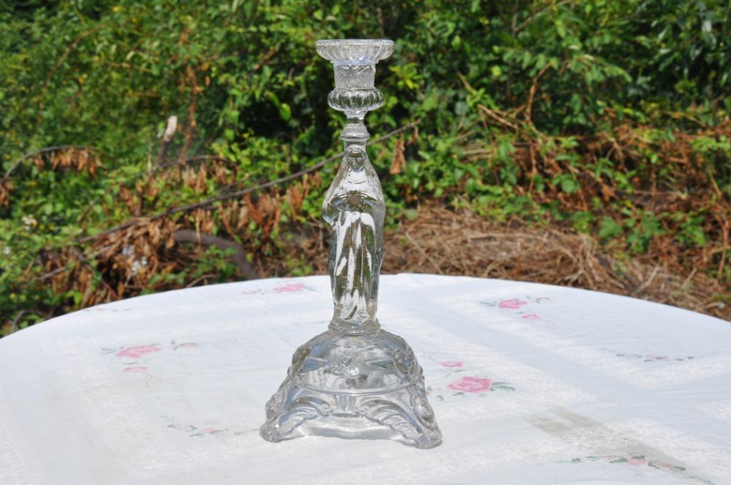 §  bougeoir vierge au sacre coeur en verre moulé  (2), Enlèvement ou Envoi