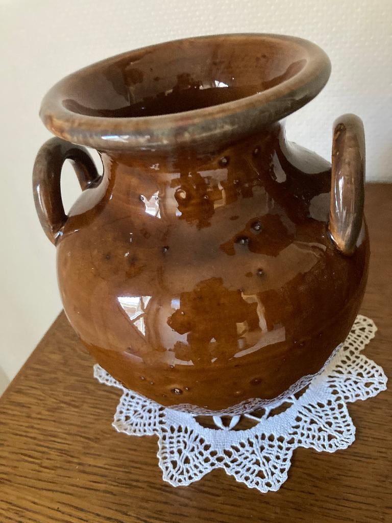 antieke bruine kruik in geglazuurd aardewerk, Ophalen of Verzenden