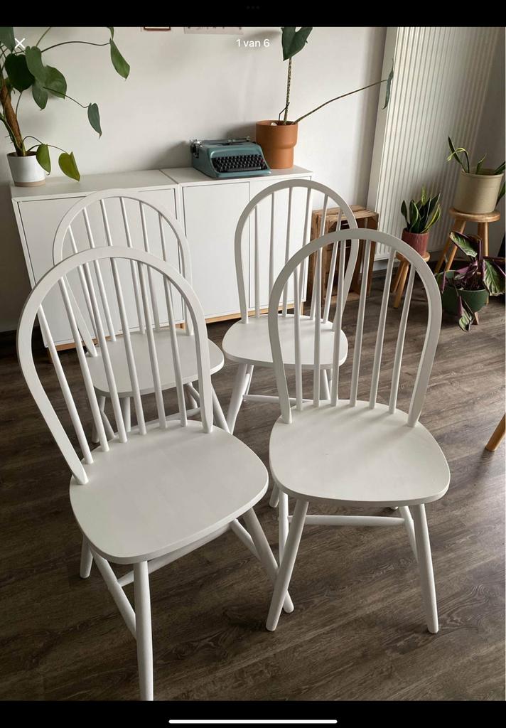 Houten witte stoelen, Ophalen, Wit, Zo goed als nieuw, Vier
