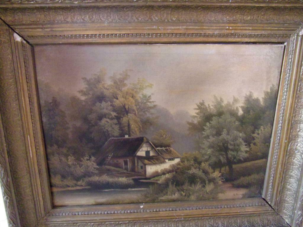 Peinture du 19eme siècle signée avec cadre stucké, Enlèvement ou Envoi