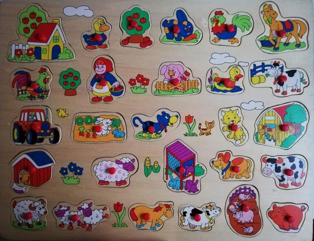 Insteekpuzzel thema Boerderij, Kinderen en Baby's, Ophalen of Verzenden, 10 tot 50 stukjes, Zo goed als nieuw, Van hout