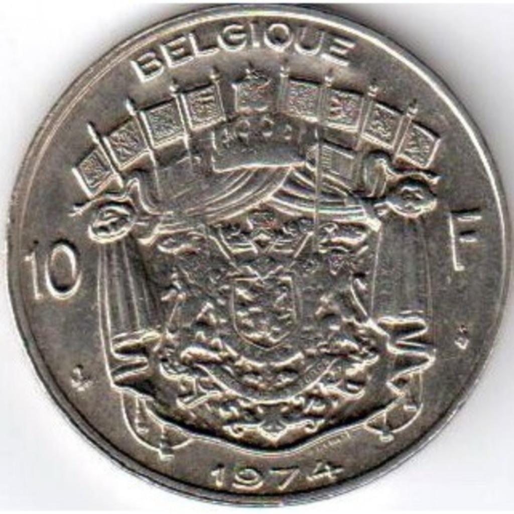 Alle 10 frank stukken België van 1969 t.e.m. 1979  (VL + FR), Postzegels en Munten, Verzenden, Metaal, Losse munt