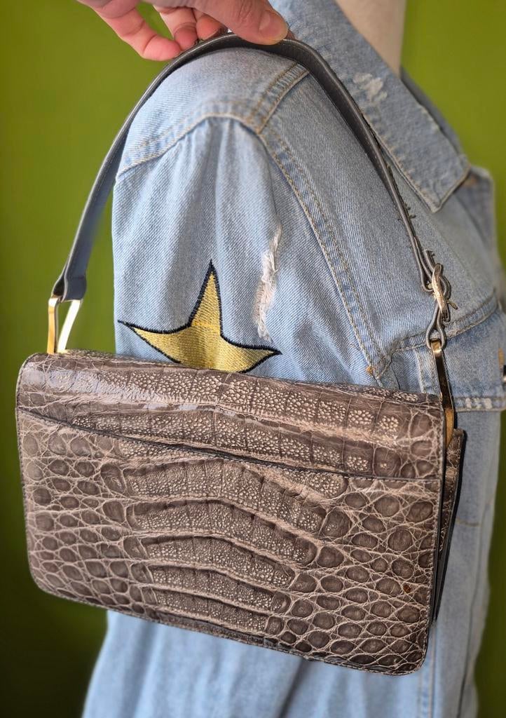 Antieke croco tas, Handtassen en Accessoires, Tassen | Damestassen, Ophalen of Verzenden