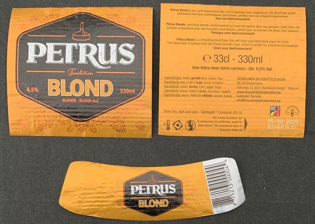 Bieretiket Petrus blond Brouwerij De Brabandere (2y6), Ophalen of Verzenden, Gebruikt, Overige typen, Overige merken