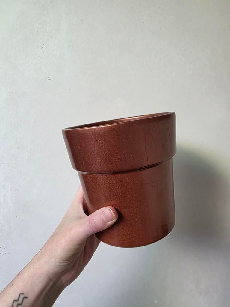Bloempot / cachepot koper, Ophalen, Gebruikt, Aardewerk of Porselein, Oranje