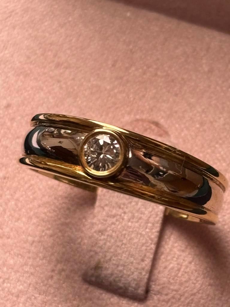 Bague bicolore en or blanc et jaune. Solitaire., Enlèvement ou Envoi, Blanc, Or