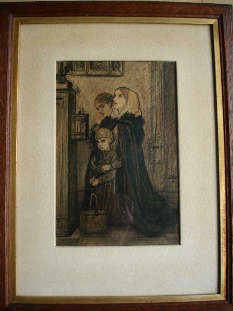 Charles DEGROUX  kerkgangers pastel/papier met dédicace, Antiek en Kunst, Kunst | Schilderijen | Klassiek, Ophalen