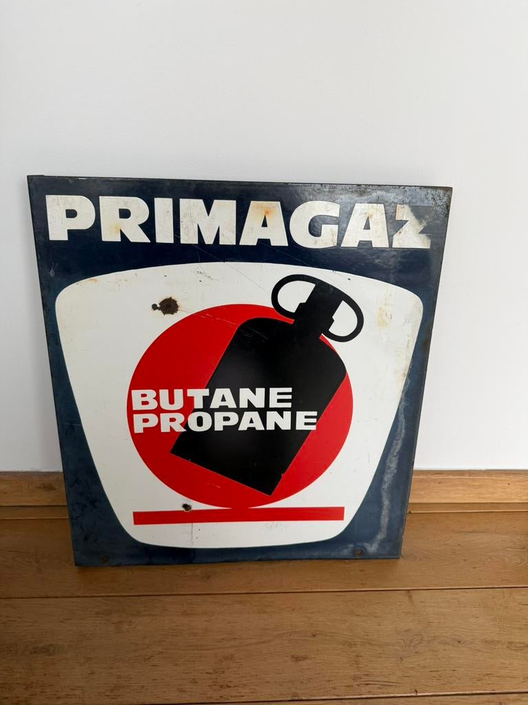 Te koop emaille Primagaz reclamebord dubbelzijdig, Ophalen of Verzenden, Zo goed als nieuw, Reclamebord