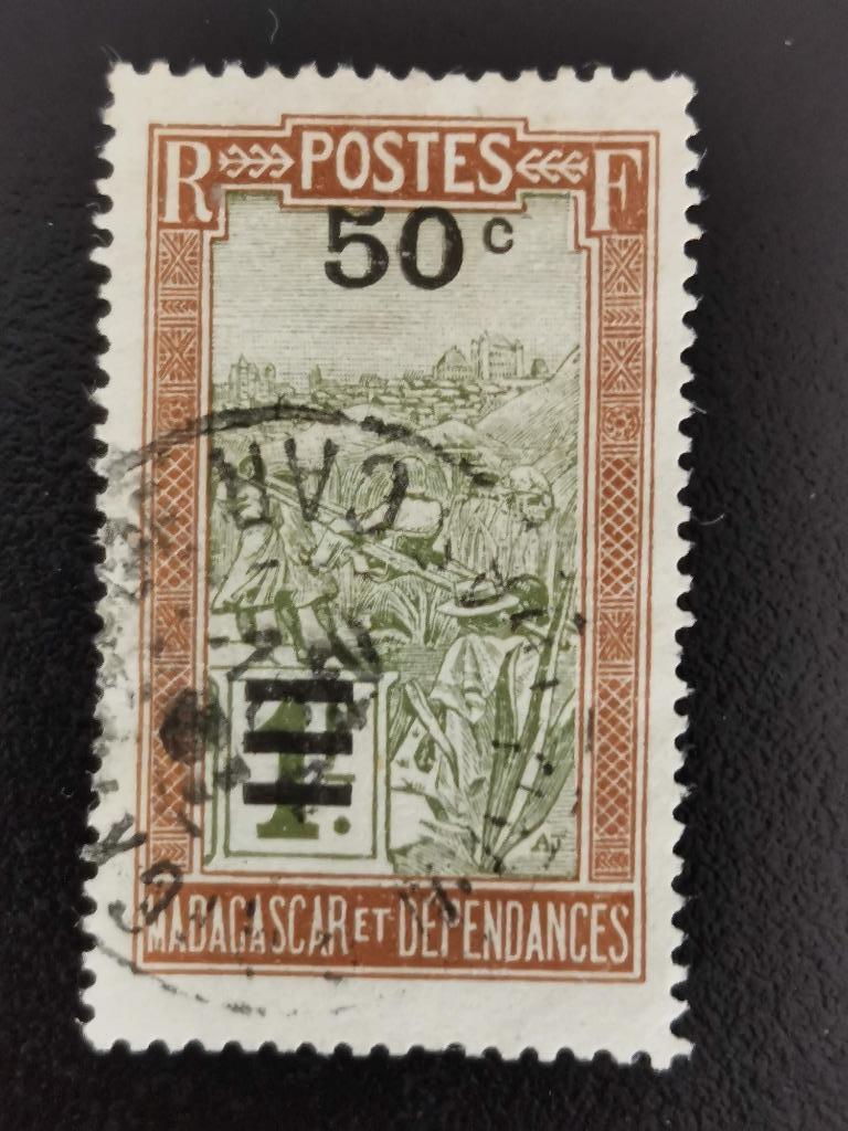 Madagascar 1932 - draagstoel (filanzane) - MET OPDRUK, Ophalen of Verzenden, Overige landen, Gestempeld