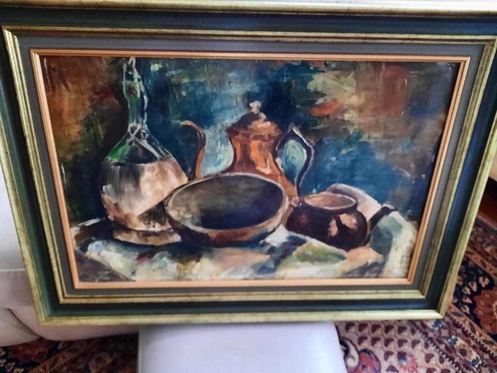 stilleven in olieverf op doek, Huis en Inrichting, Woonaccessoires | Schilderijen, Tekeningen en Foto's, Zo goed als nieuw, Schilderij