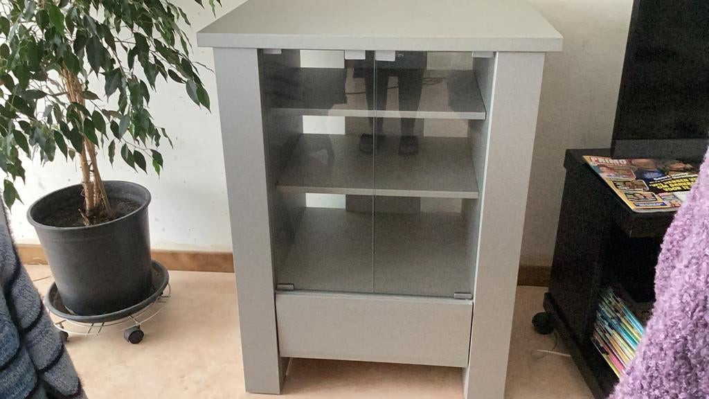 Grijs stereomeubel met schuif, Huis en Inrichting, Ophalen, Gebruikt, 50 tot 100 cm, Minder dan 100 cm