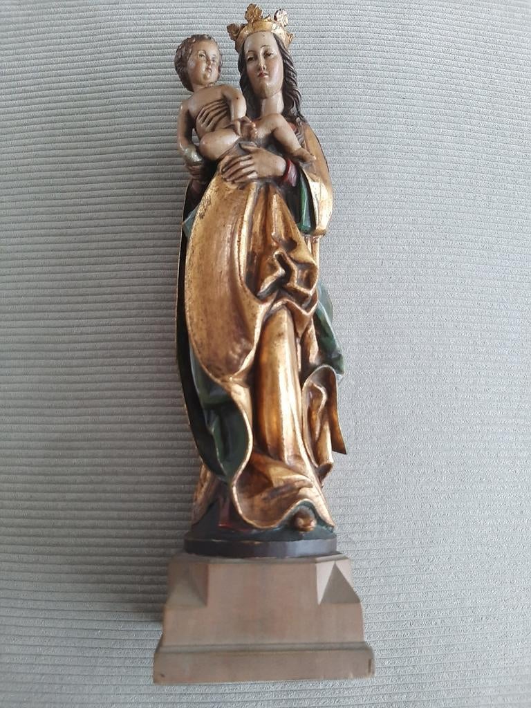 Sainte vierge Marie enfant Jésus bois polychrome début XXEME, Ophalen of Verzenden, Zo goed als nieuw, Religie