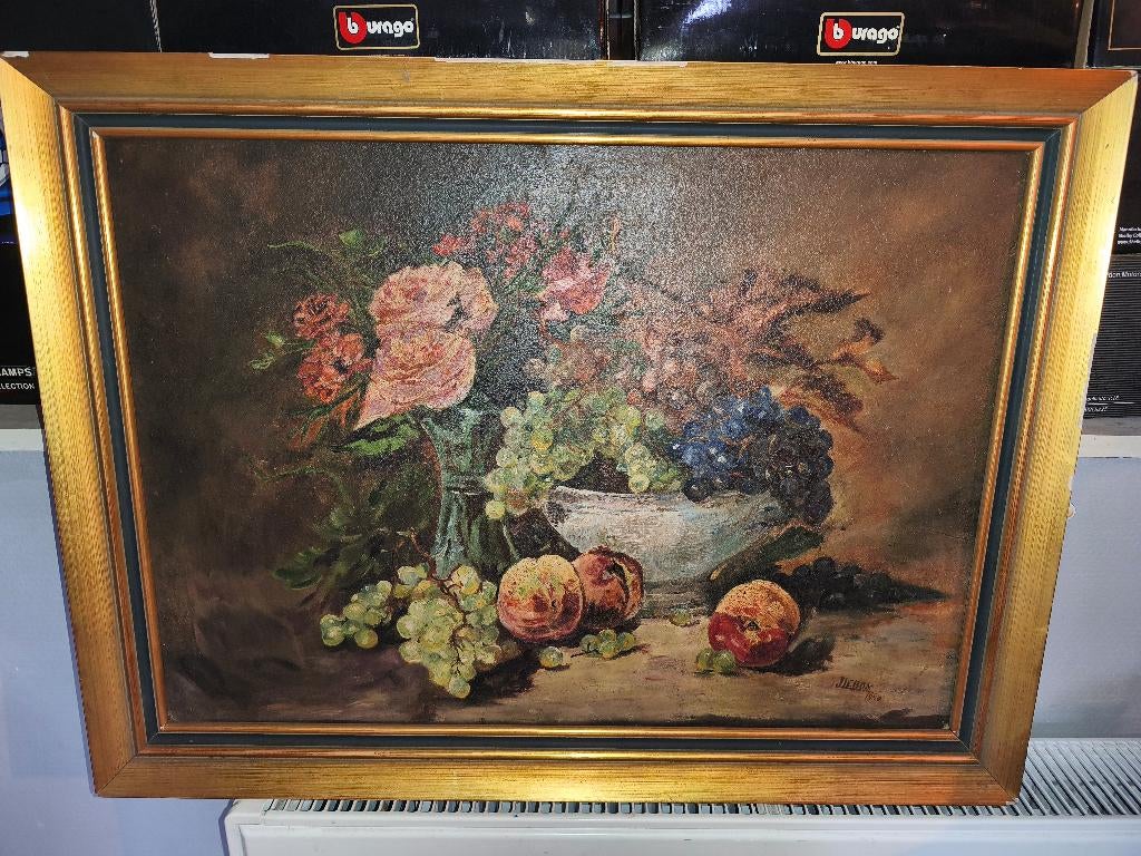 Huile sur panneau fleurs signe j lebon, Enlèvement ou Envoi